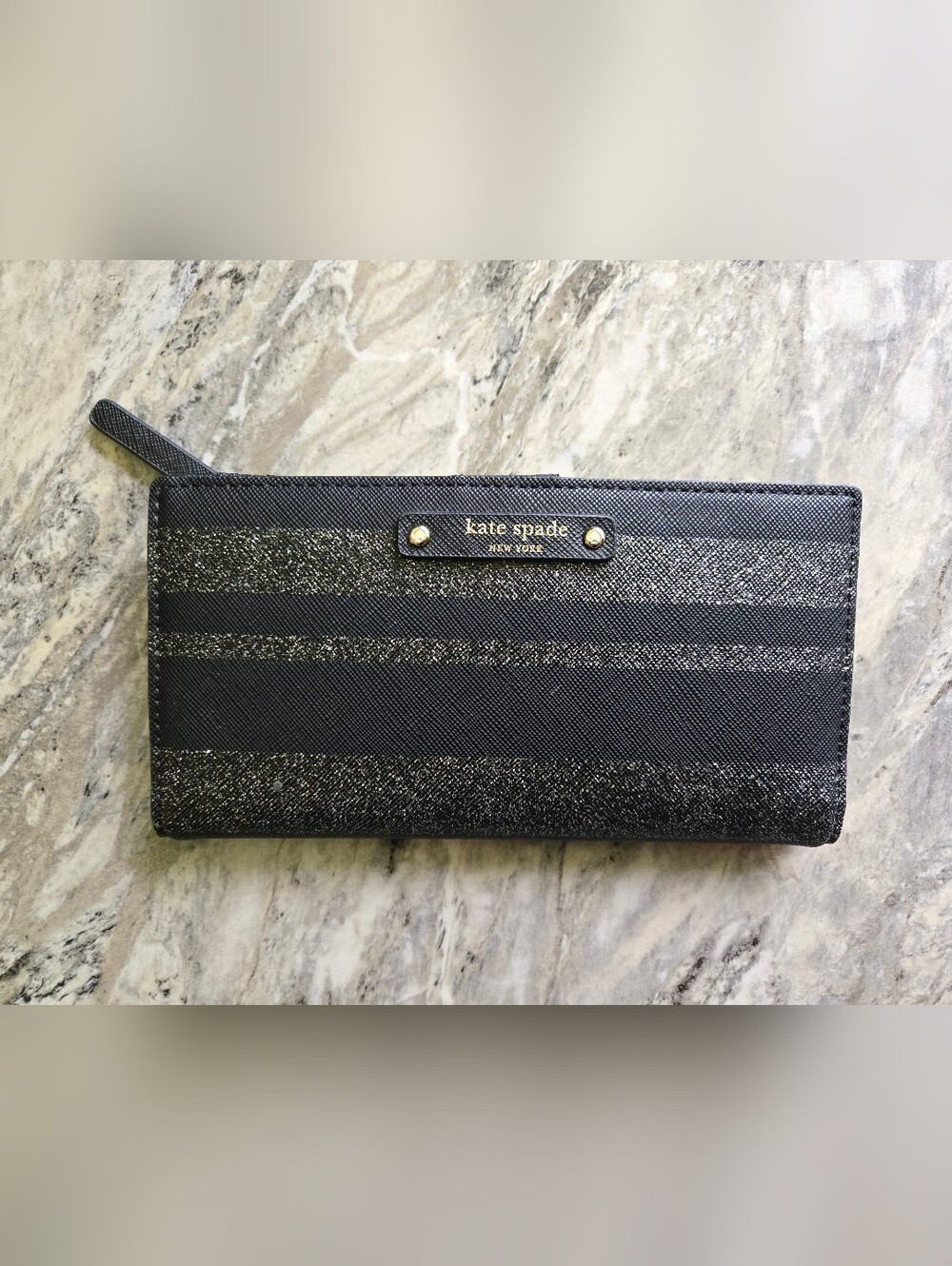 Kate Spade Black And Silver Glitter Wallet With Magnetic Closure - NWOT